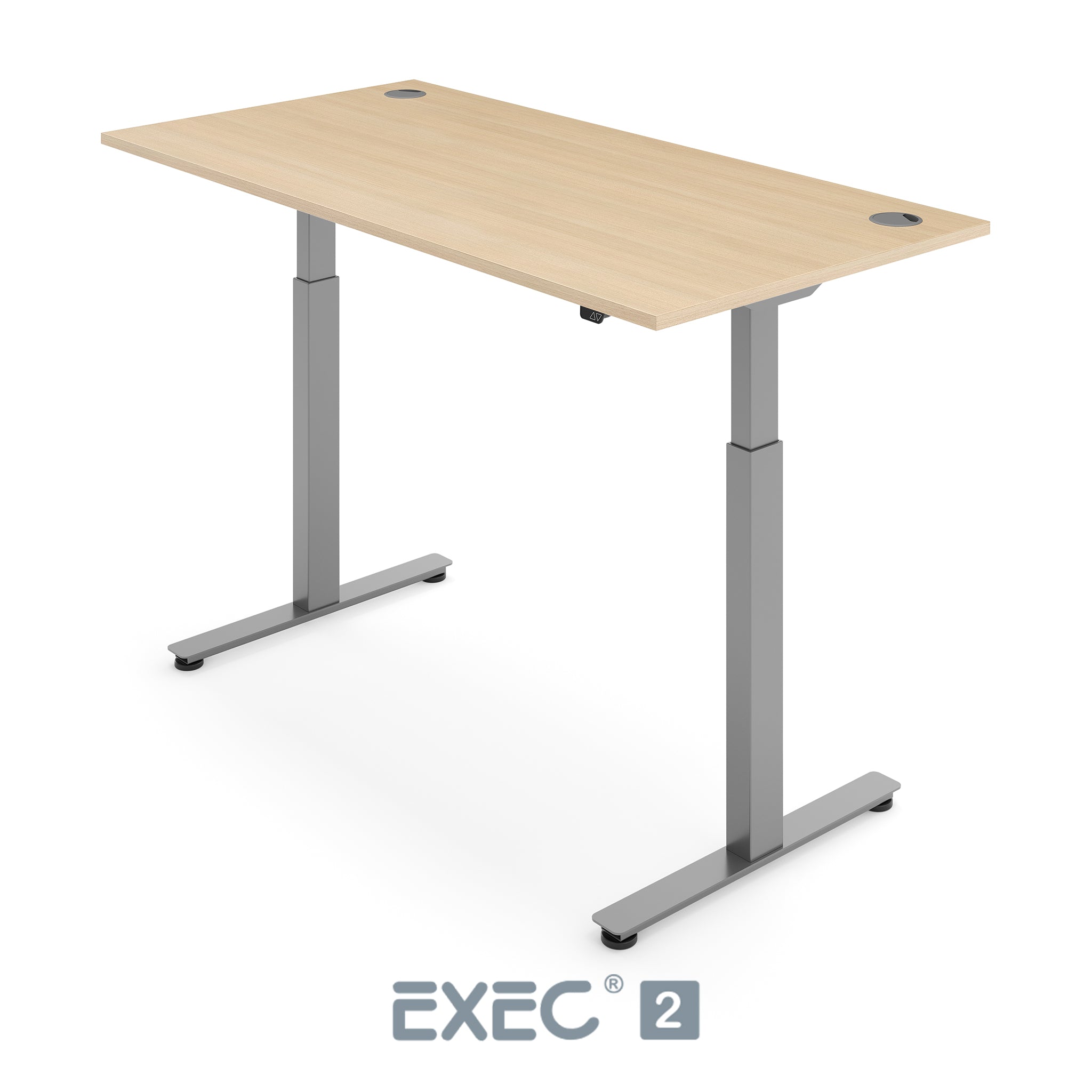 oak height adjustable desk with silver frame