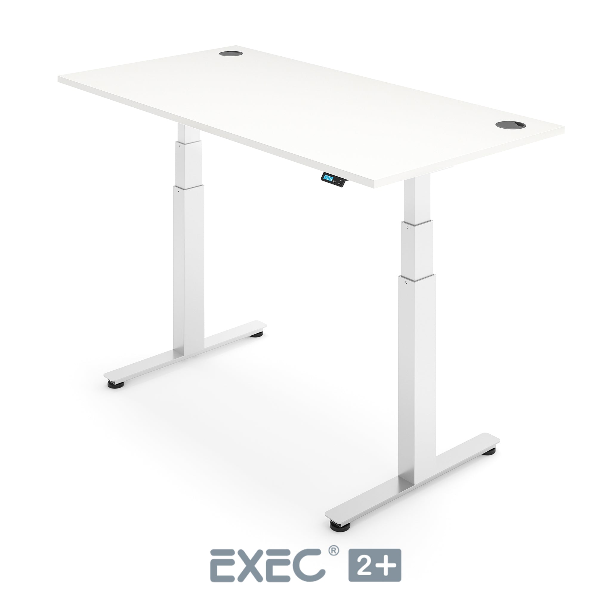 white height adjustable desk with white frame