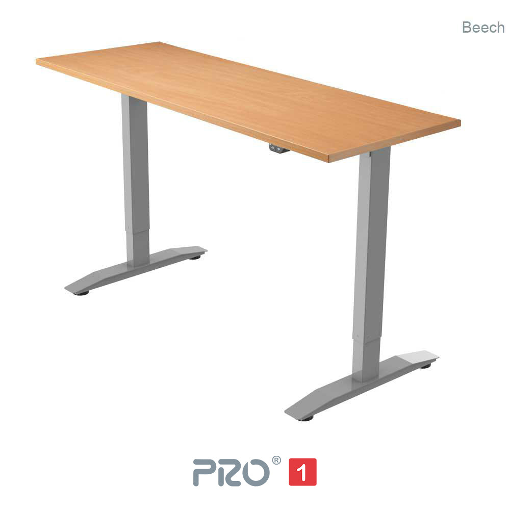 beech height adjustable desk with silver frame