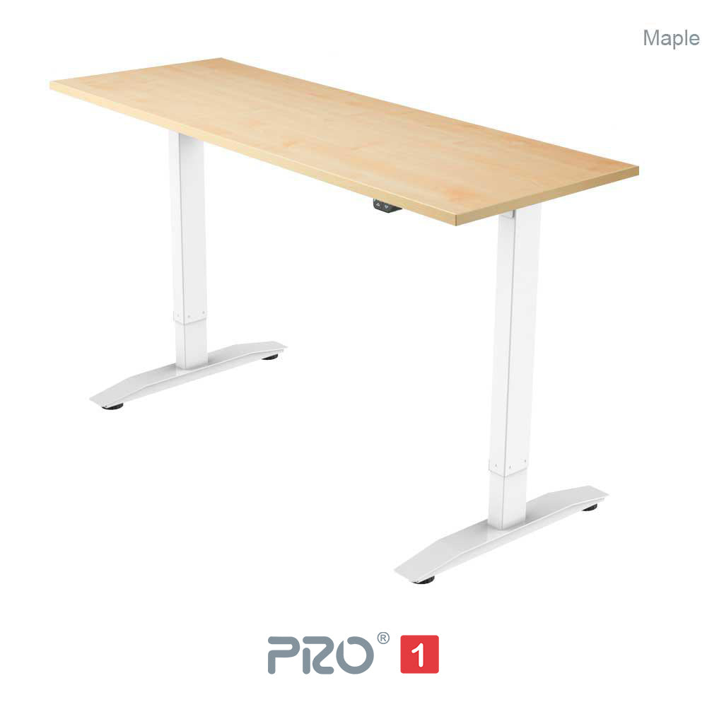 maple height adjustable desk with white frame