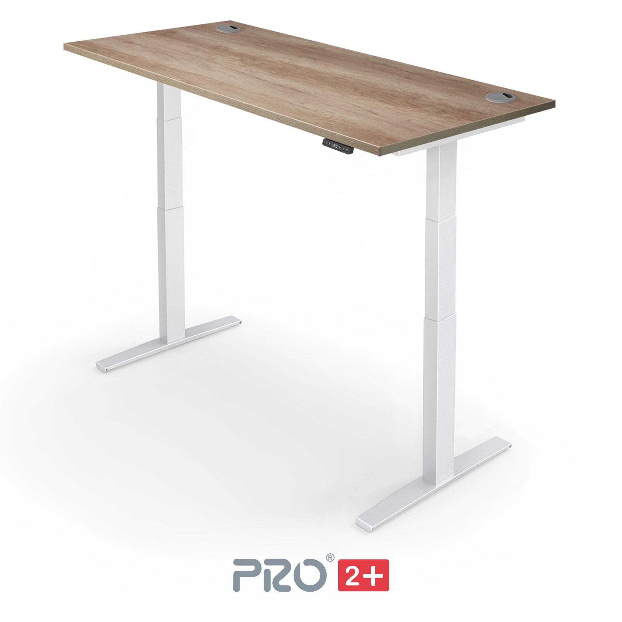 nebrask oak height adjustable desk with white frame