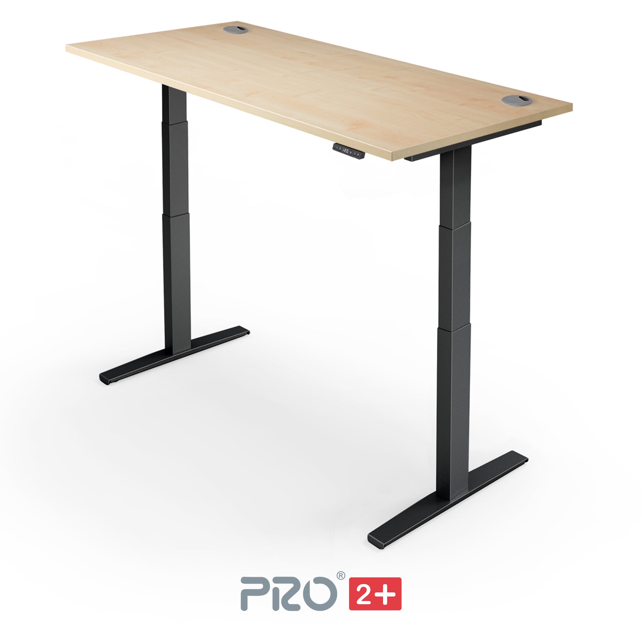 oak height adjustable desk with black frame